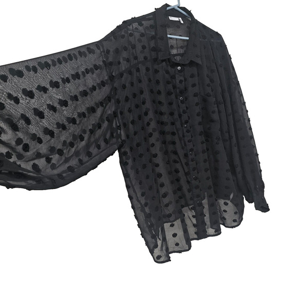 Asos Design Curve Oversized Shirt Women's 22 Black Dobby Jacquard Spot Sheer Top - Picture 2 of 8
